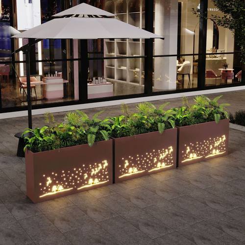 铁艺花箱户外组合花坛售楼部不锈钢室外发光隔断花架花槽发光组合