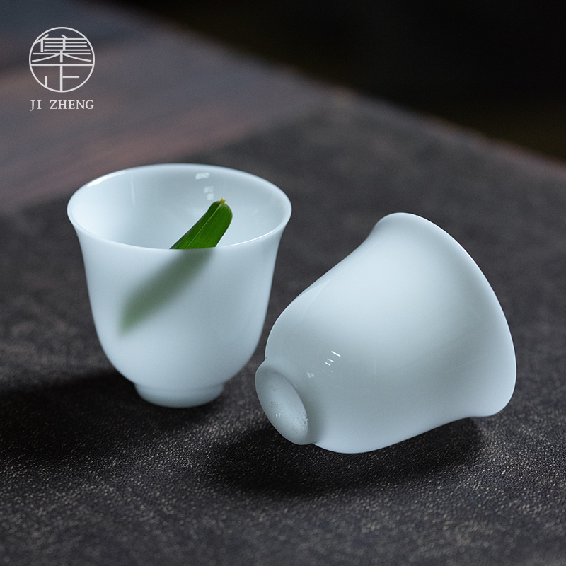 集正 羊脂冰种玉瓷m茶杯 家用客杯茶室喝茶杯子高端釉烧白瓷品茗