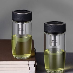女可爱便携家用过滤泡茶杯子加厚透明水杯 万象单层双层玻璃杯男士