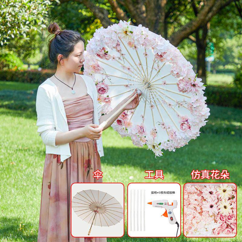 仿真花伞法式复古洛丽塔白