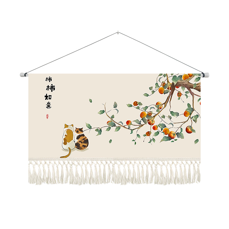 中式挂毯中国风挂画客厅沙发布艺装饰画I茶室饭厅挂布九鱼餐厅壁图片