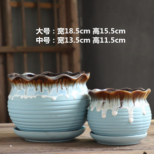 简约绿植绿萝吊兰小多肉花盆特价 花盆陶瓷大号中号家用带托盘个性