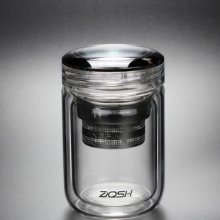 高档透明水晶盖双层玻璃杯圆润水杯子办公泡茶矮胖家用便携防漏男