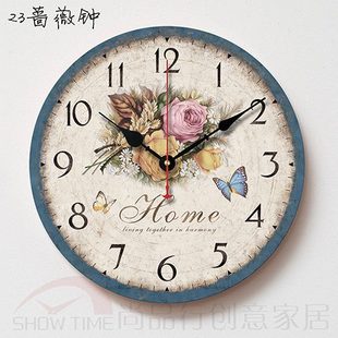 复古客厅家用欧式 复古卧室创意个性 静音时钟现代简约表挂钟地中海