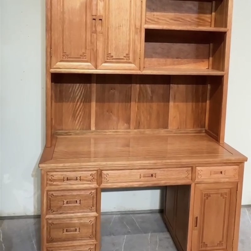 红木书桌进口菠萝格书架组合电脑桌打蜡全实木写字台办公桌1.3米