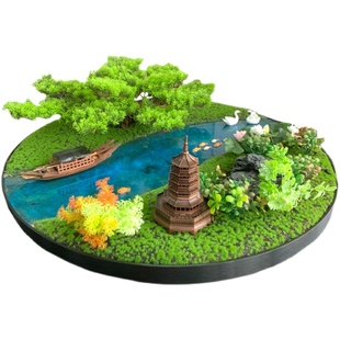 酒店会所餐桌大圆桌创意转盘中间造景摆微景观装饰品