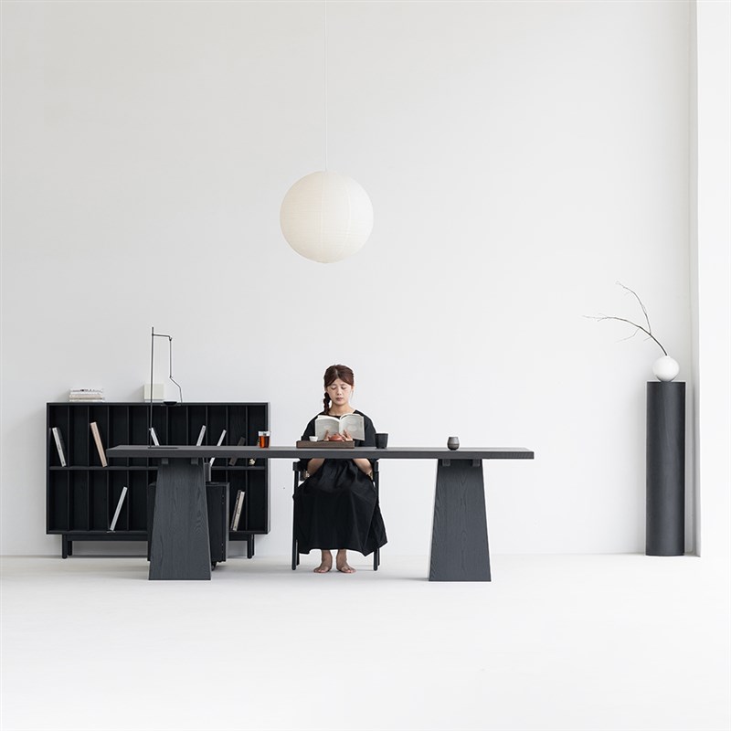 叁几 侘寂风实木餐桌家用客厅大长书桌白蜡木碳化大板茶桌工作台