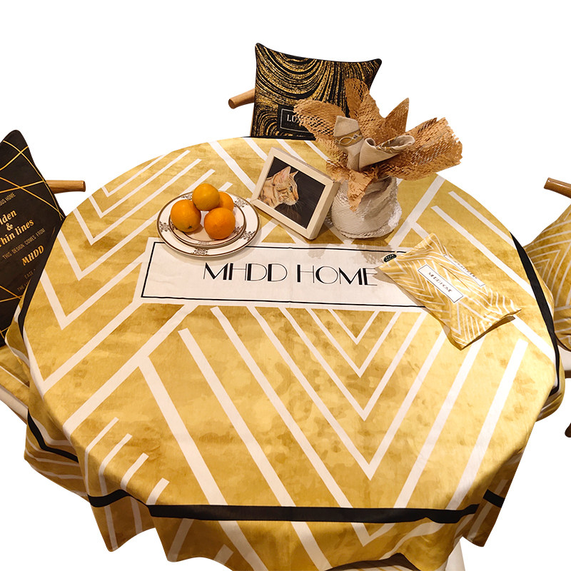 棉大盗防水防污防烫餐桌布艺金色条纹几何圆形圆桌布方桌布盖巾,居家布艺,桌布,淘宝优惠券,粉丝福利购,淘宝优惠卷