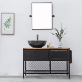 复古工业风洗手台实木洗漱台盆铁艺浴室柜落地