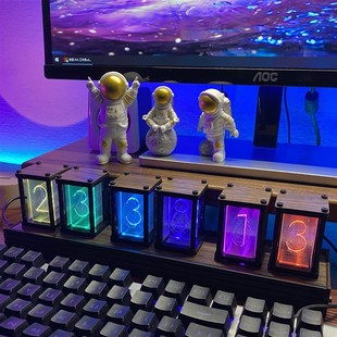 拟辉光管时钟DI创意电视柜电竞桌面实木电子数字钟
