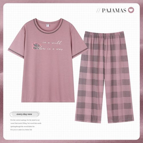 妈妈睡衣夏季纯棉短袖七分裤中年人妇女士家M居服夏天全棉大码套