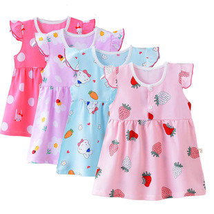 宝宝碎花短裙洋 婴儿幼儿小裙子棉M绸短袖 女童连衣裙2021夏季 新款