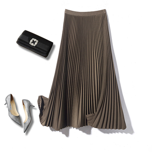 渠道货岛国新面料l高档西装 高腰半身裙遮跨垂感A字长 料百褶裙