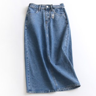 新百搭牛仔裙女裙半身裙长 包臀C裙夏季 I743纯色高腰修身 口袋韩版