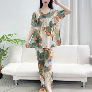 长裤 夏天短袖 家居服套 20E24新款 不带胸垫防凸点棉绸睡衣女春秋款