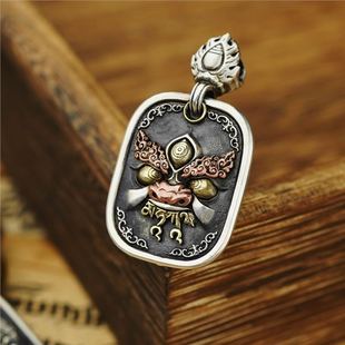 925纯银黑财神吊牌吊坠项链国风潮流小众传统藏传吉言吊坠