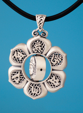 新品复古s925花丝观音六字真言转