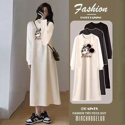 新款纯棉圆领长袖t恤裙加绒