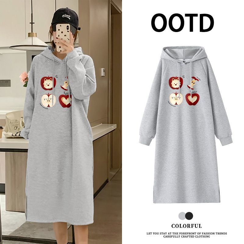 纯棉连帽卫衣裙女装新款慵懒韩版