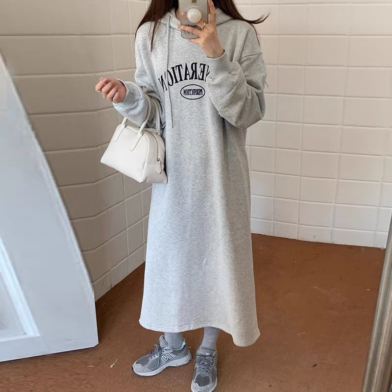 女装秋冬季长款纯棉连帽卫衣裙