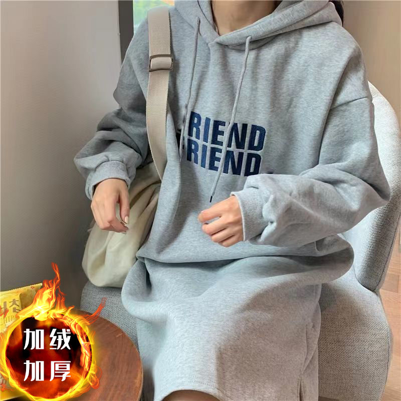 2025新款秋冬加绒纯棉连帽卫衣裙