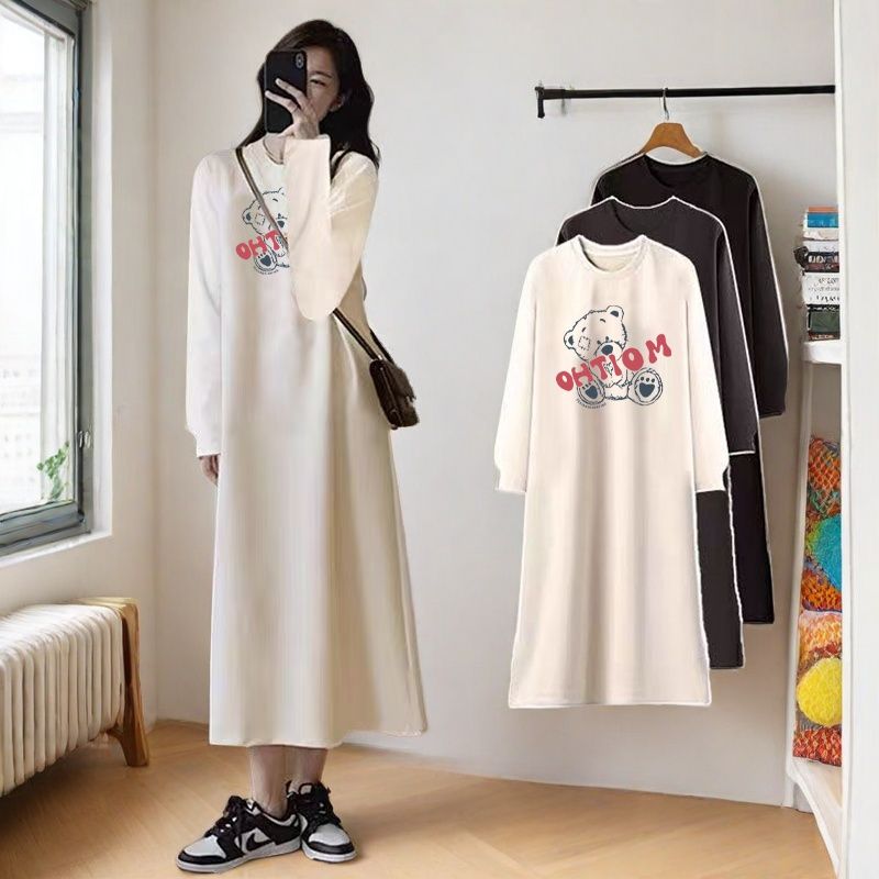 2025年新款纯棉圆领长袖t恤裙