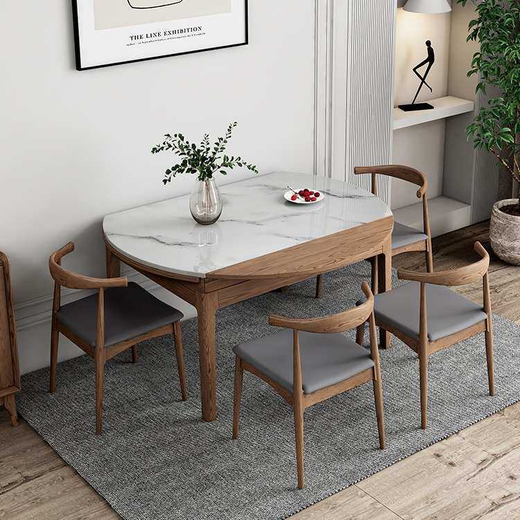 北欧实木可伸缩圆桌简约现代小户型折叠餐桌椅组合多功能方圆两用
