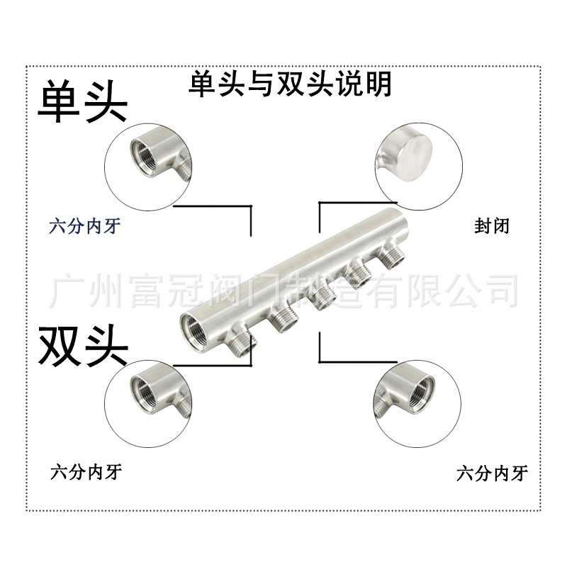 304不锈钢水表分水器 6分内牙进4分外牙出分路集水器分流管接头