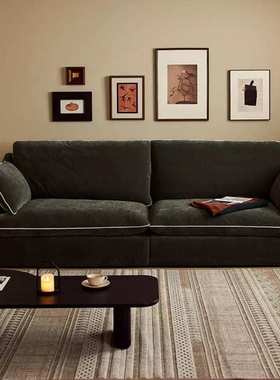 北欧现代简约风雪尼尔沙发客厅墨绿色大坐深多人位羽绒布艺沙发