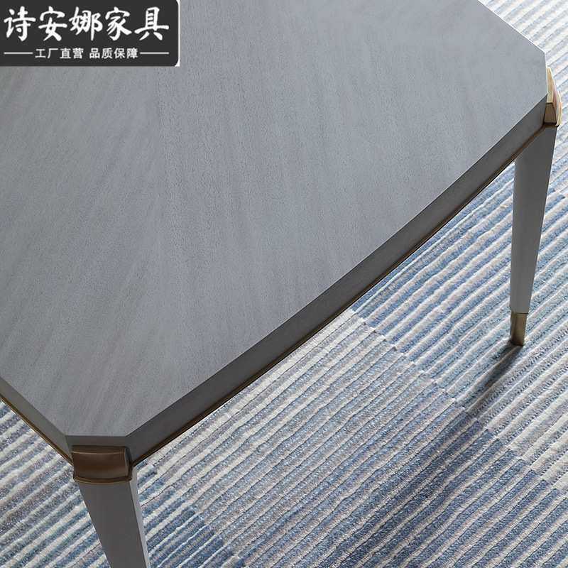 美式高级灰实木雕花餐桌长方形家用现代轻奢饭桌椅子组合家具C7