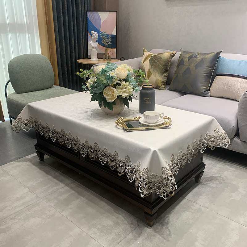 酒店客厅桌布防水防油免洗蕾丝PU长方形餐桌台布跨境一件代发桌垫