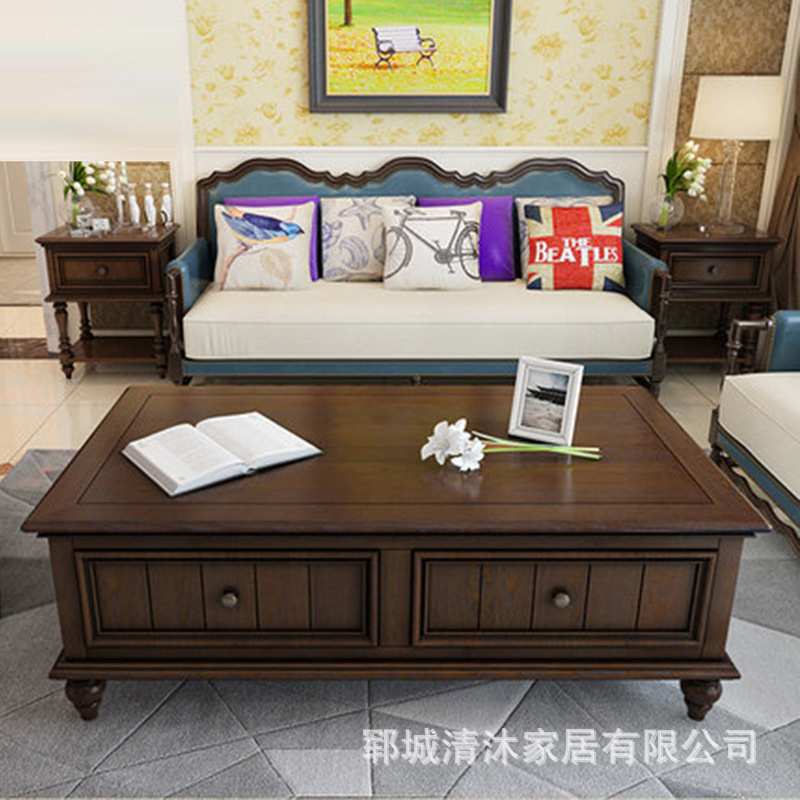 美式把白蜡木家具客厅实木茶几方形储物柜红橡木小户型矮桌视听柜