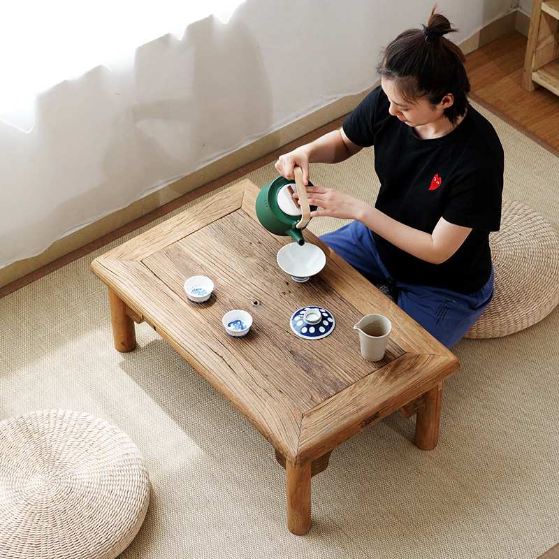 中式老榆木炕几榻榻米复古茶几飘窗桌实木地台小矮桌禅意茶桌日式