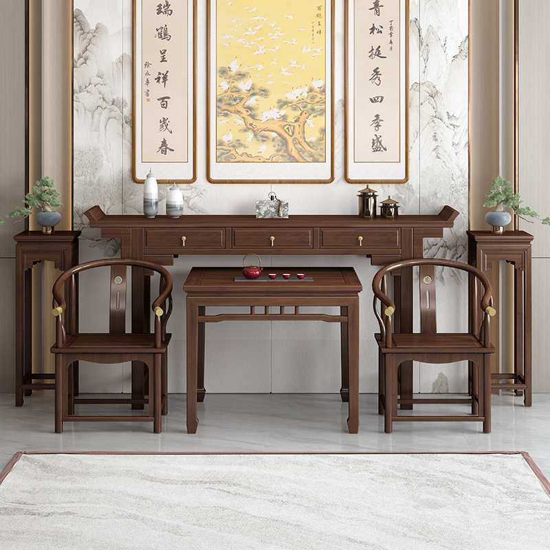 ?实木中堂六件套四件套客厅八仙新中式农村神台堂屋供桌条案翘头