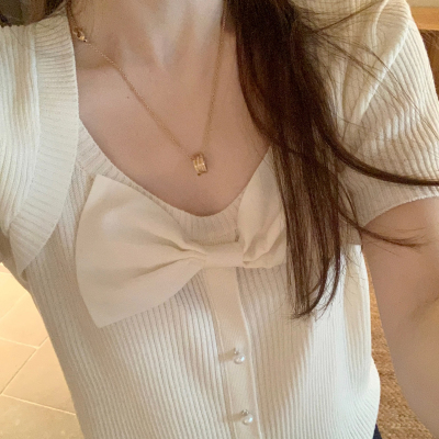 SANTA GROVE-顿醋酸羊毛短袖针织上衣针织衫(5醋酸5羊毛)SG26016