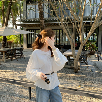 SANTA GROVE-式设计感小众蝴蝶结扭结莱赛尔苎麻上衣小衫(配腰带)