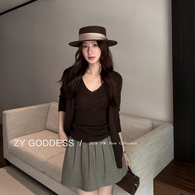 ZY GODDESS-韩系减龄气质显瘦压褶短款A字花苞短裙裤半身裙89526