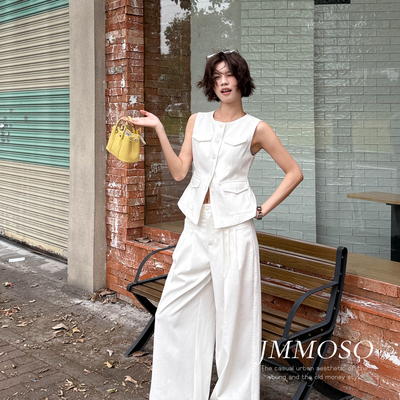 ZY GODDESS-义～老钱风高质感莱赛尔高腰压褶直口袋阔腿遮胯休闲