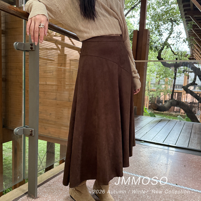 ZY GODDESS-美拉德风麂皮绒气质高腰显瘦飘逸中长裙半身裙J89003