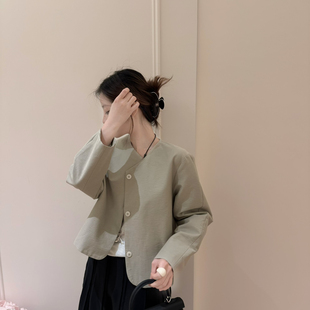 SANTA GROVE早春韩系简约圆领短外套