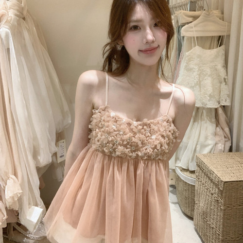 AS OFFICIAL——设计感花朵网纱蓬蓬吊带小衫26931