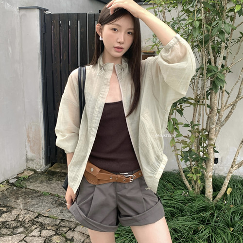 MZI STUDIO-热浪夏日拉链抽绳立领薄款防晒简约百搭短外套A10206#