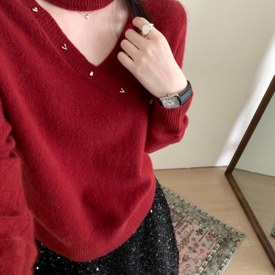 TOMORROW-选～气质优雅镂空挂脖女人味套头保暖毛衣（含37.4绵羊