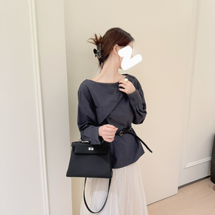 配腰带 天丝棉精致收腰气质小衫 GROVE SANTA