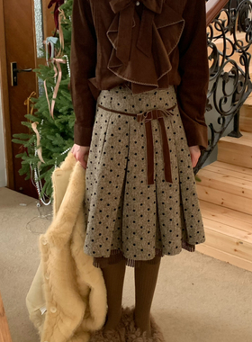 FEIMAO（YIMAO）-裙秋冬毛呢丝绒蝴蝶结百搭A字中裙古早叠穿半身