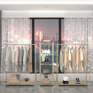 简约衣帽衣架带轮子 服装 店包架展示架金色服装 架女装 店货架落地式