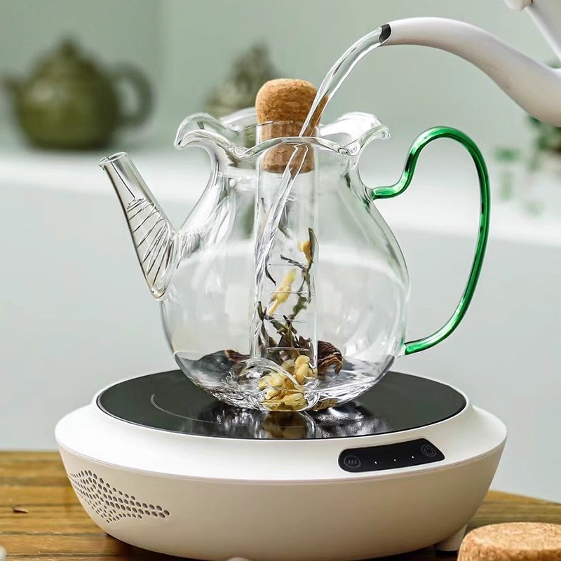 花口玻璃执壶木塞试管泡茶器高硼硅耐热白茶煮茶壶创意围炉煮茶壶