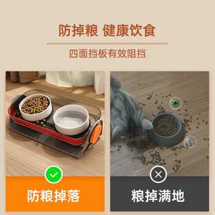 猫碗陶瓷双碗粮盆猫咪喝水狗食盆大容量高脚加菲猫专用扁脸