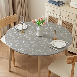 防水防油防烫免洗餐桌布圆桌松紧带防滑酒店饭店台布转盘