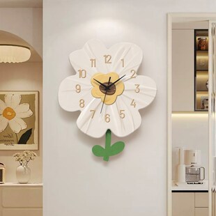 客厅挂钟奶油朵摇摆静音钟表摇摆现代卧室档免打时钟